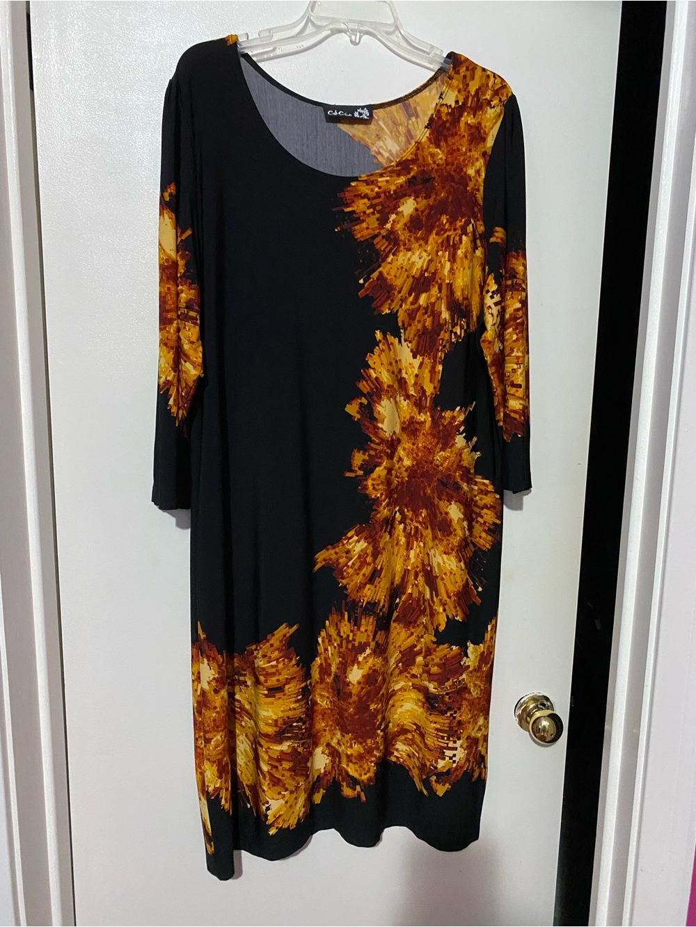 Black Long-Sleeve Floral-Accent Dress by C&C California